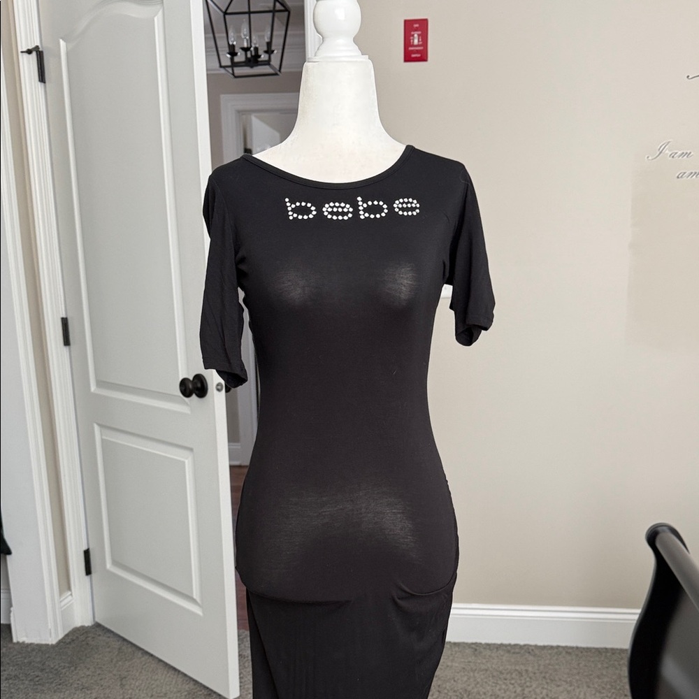 Bebe Elegant Black Dress with Sparkling Logo